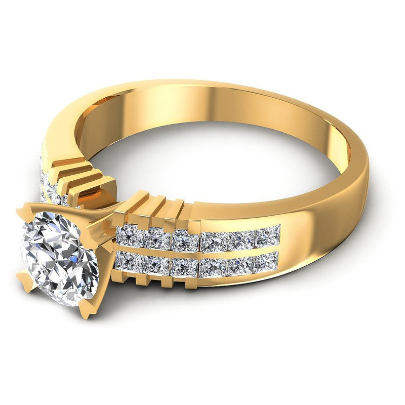 Princess and Round Diamonds 0.90CT Engagement Ring in 14KT Rose Gold