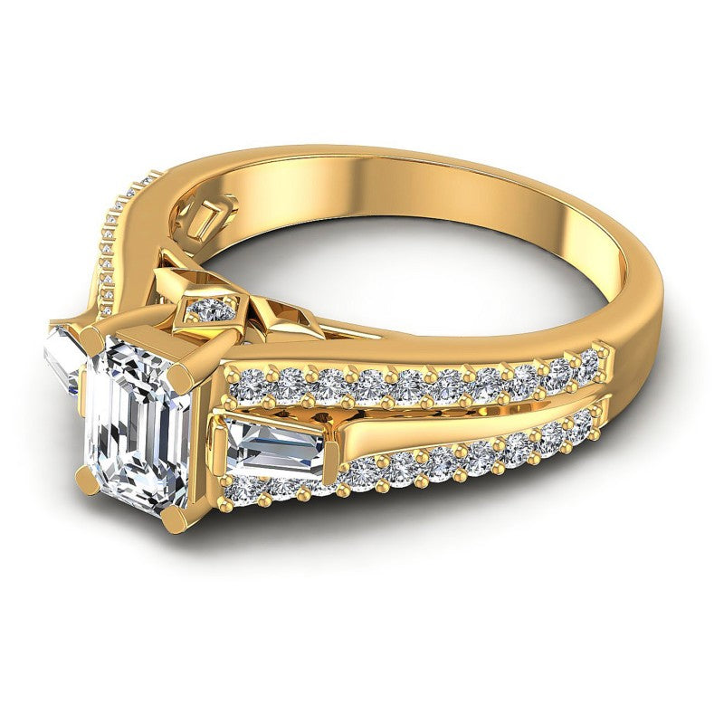 Baguette and Round and Emerald Diamonds 1.25CT Engagement Ring in 14KT Rose Gold