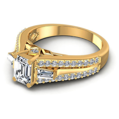 Baguette and Round and Emerald Diamonds 1.25CT Engagement Ring in 14KT Rose Gold