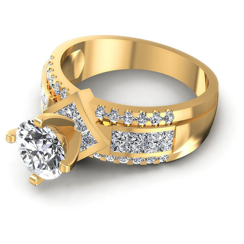 Princess and Round Diamonds 1.45CT Engagement Ring in 14KT Rose Gold