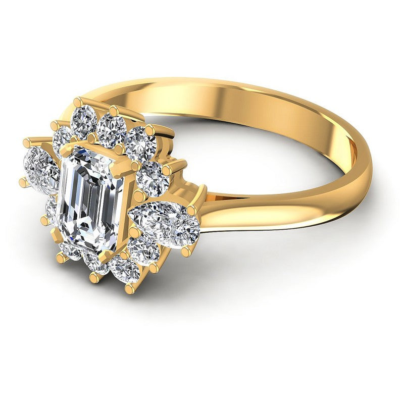 Round and Emerald and Pear Diamonds 0.95CT Halo Ring in 14KT Rose Gold