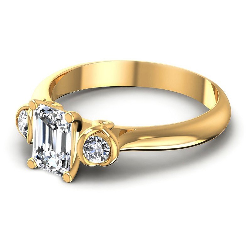 Round and Emerald Diamonds 0.80CT Three Stone Ring in 14KT Rose Gold