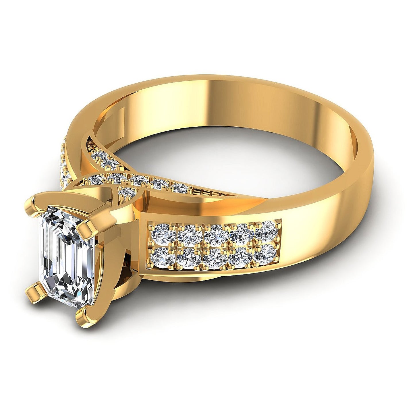 0.85CT Emerald And Round  Cut Diamonds Engagement Rings