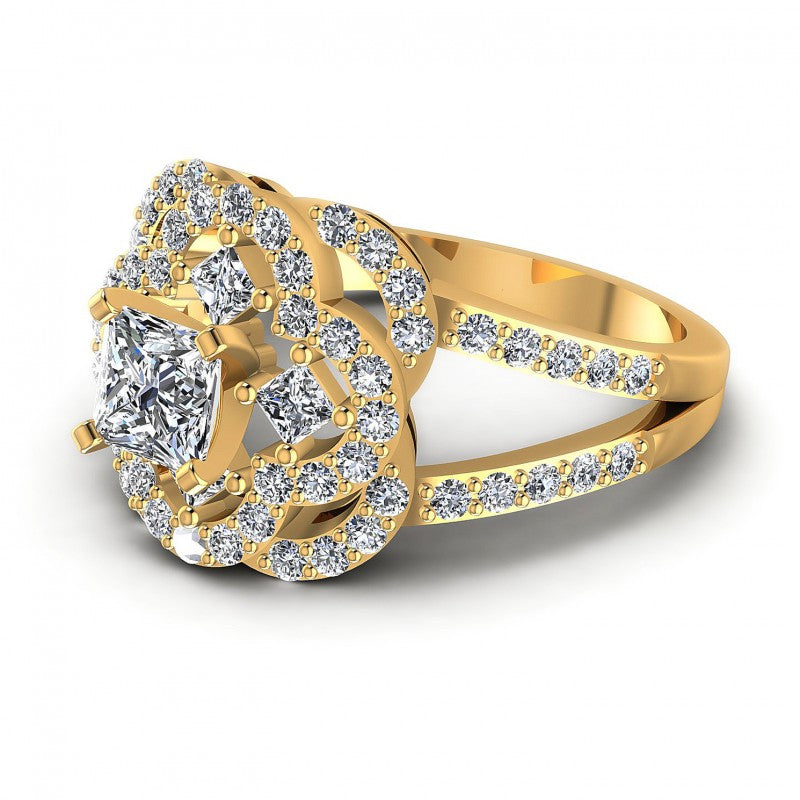 Princess and Round Diamonds 1.15CT Engagement Ring in 14KT Rose Gold