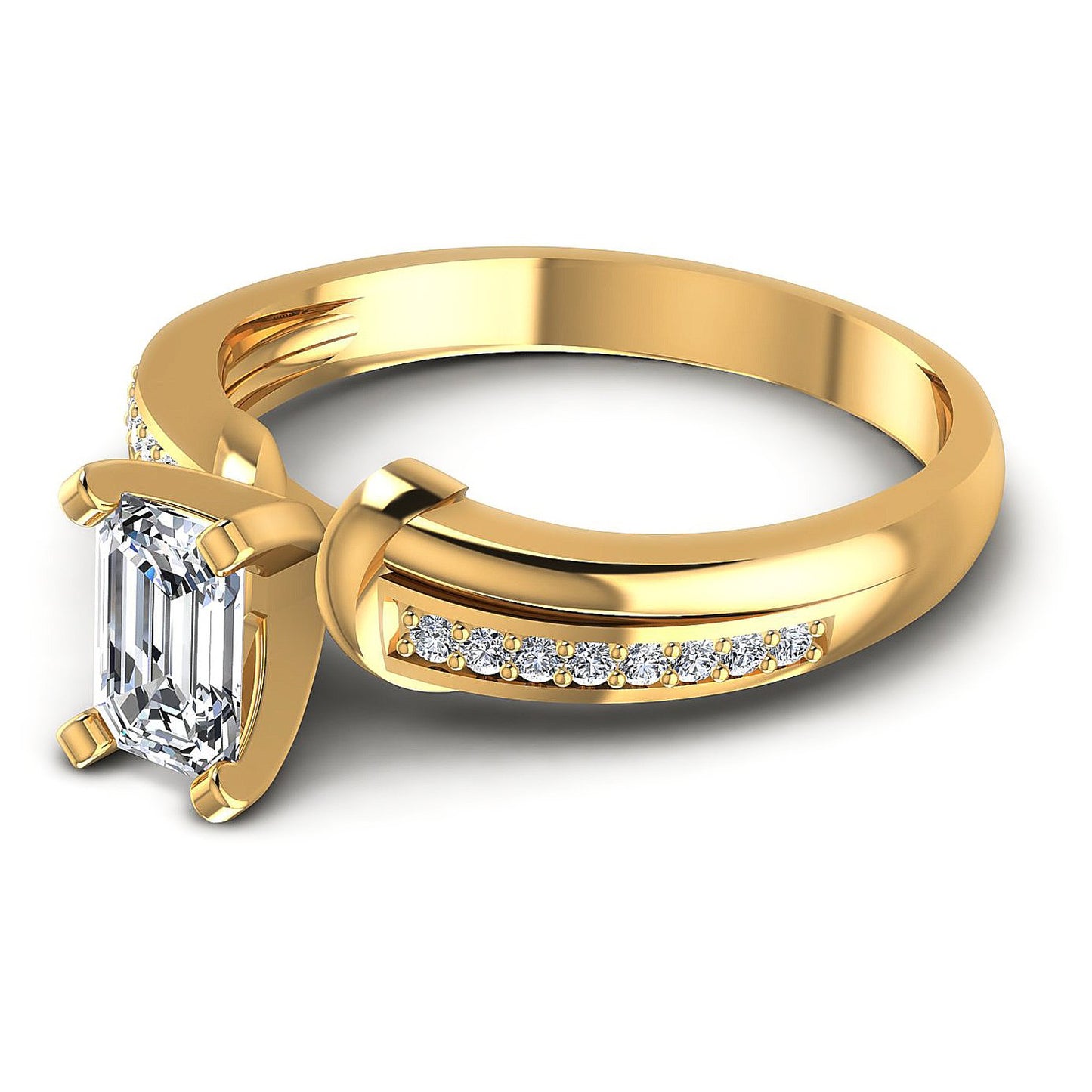 0.45CT Emerald And Round  Cut Diamonds Engagement Rings