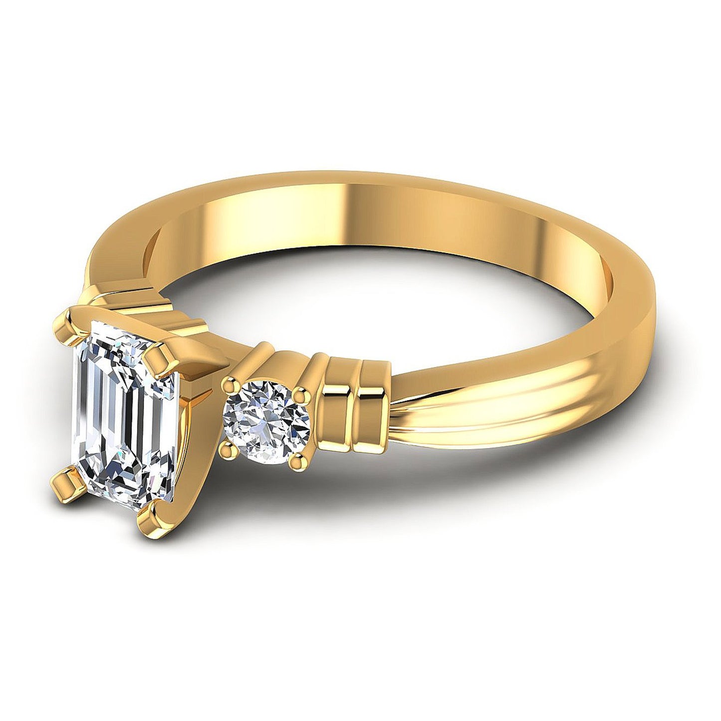 0.55CT Emerald And Round  Cut Diamonds Engagement Rings