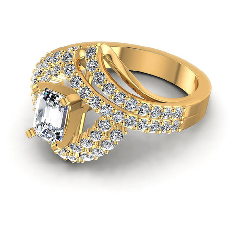 1.15CT Emerald And Round  Cut Diamonds Engagement Rings