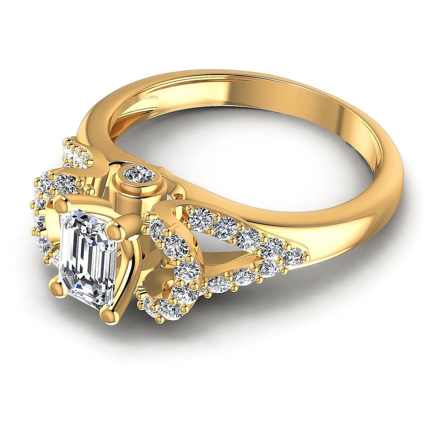 0.80CT Emerald And Round  Cut Diamonds Engagement Rings