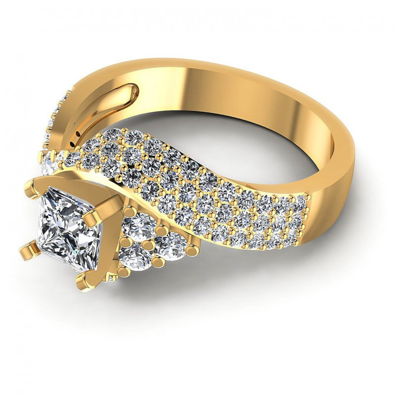 Princess and Round Diamonds 1.10CT Engagement Ring in 14KT Rose Gold