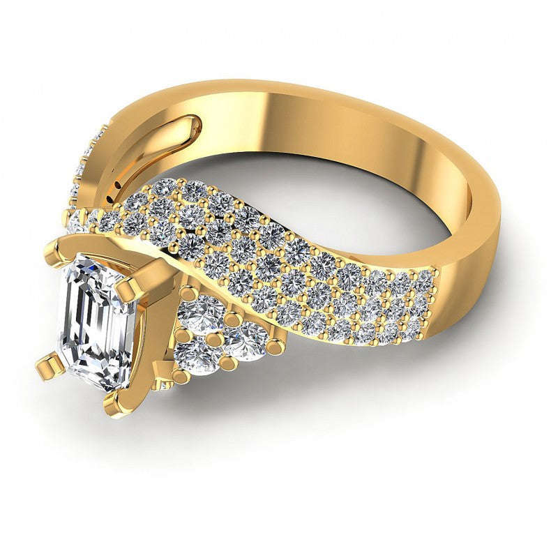 Round and Emerald Diamonds 1.10CT Engagement Ring in 14KT Rose Gold