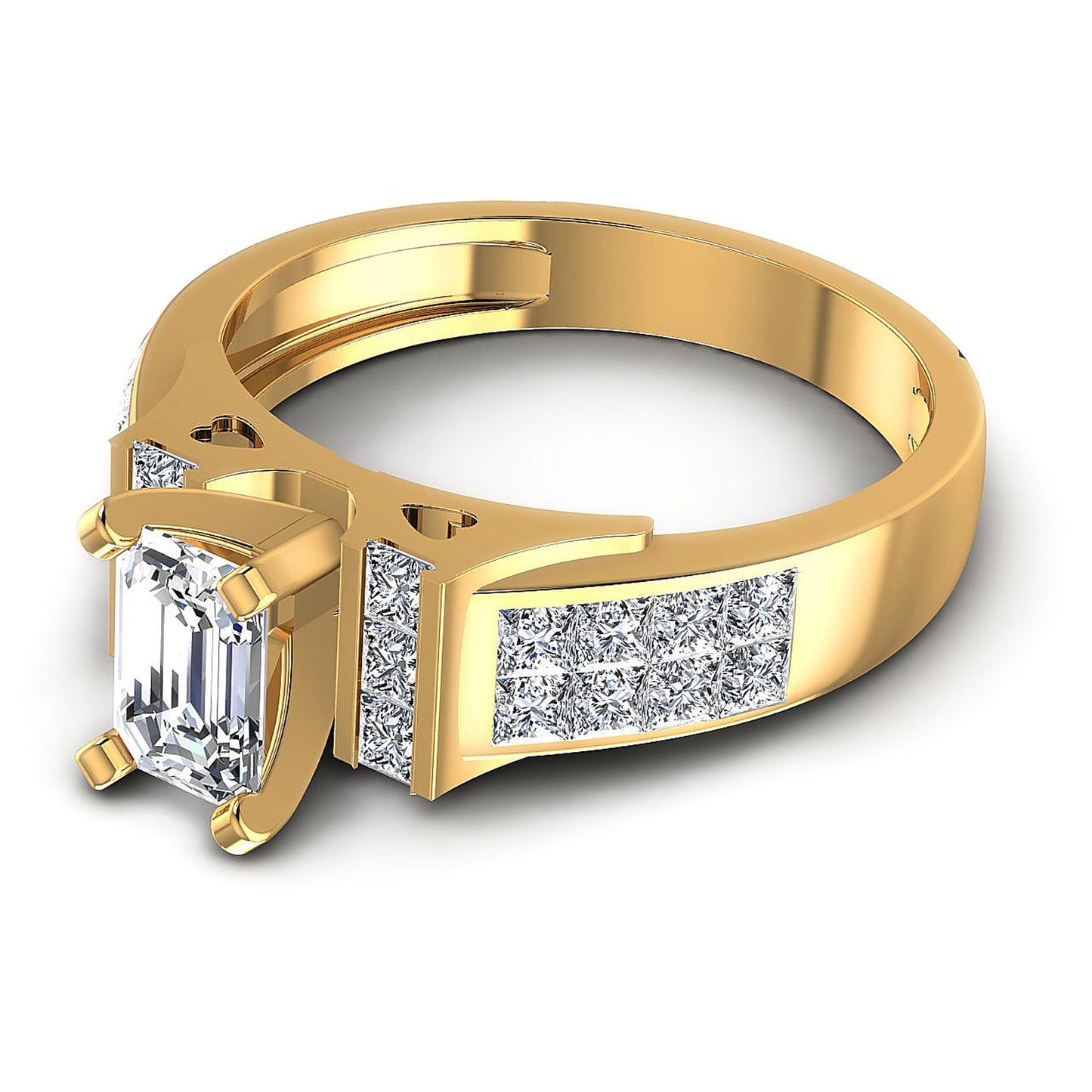 1.15CT Emerald And Princess  Cut Diamonds Engagement Rings